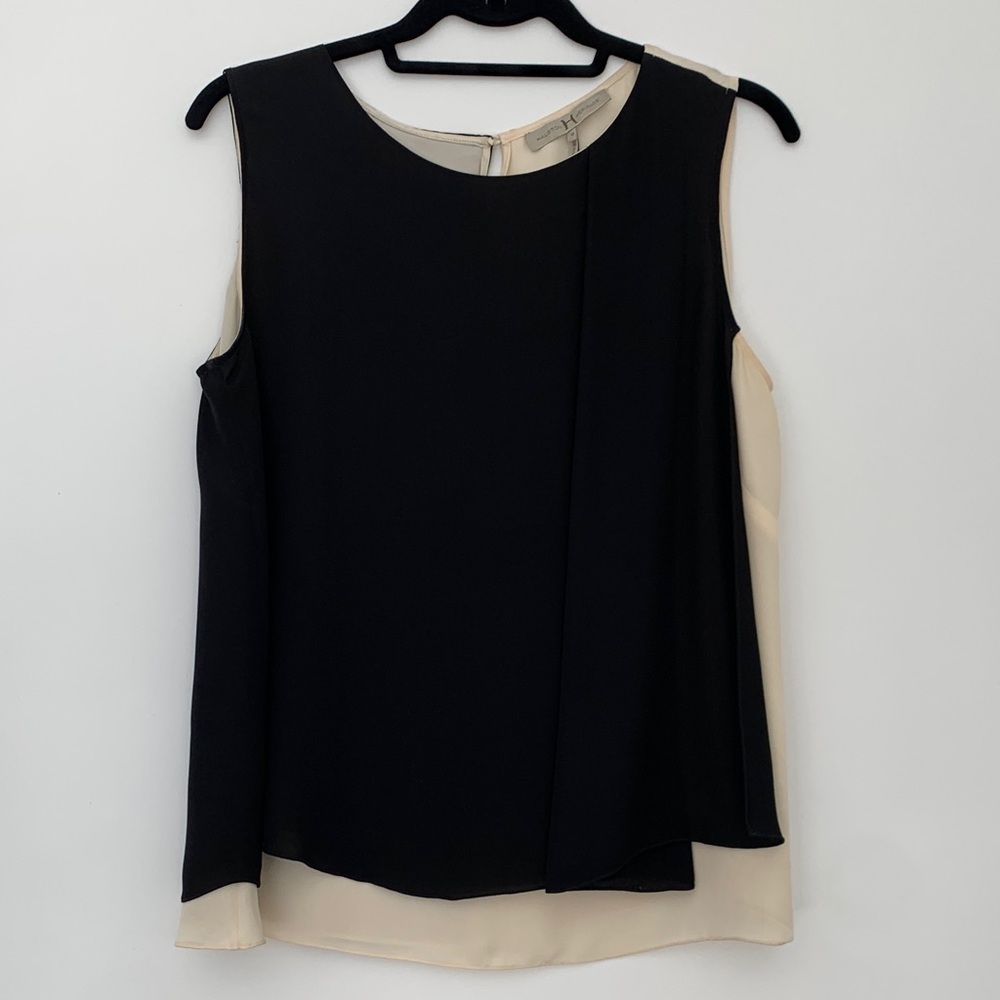 Halston Heritage Black and Cream Sleeveless Top